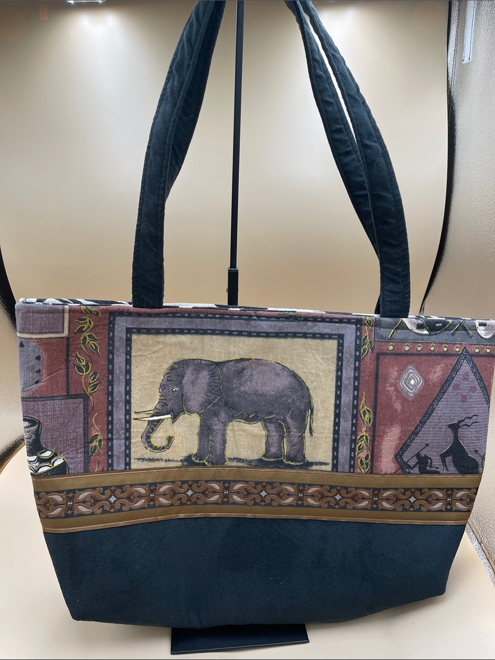Elephant Print Canvas Tote Bag in Black and Multi Tribal Zebra Quality Bag